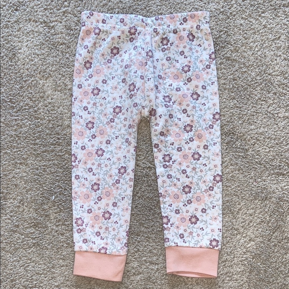 Floral Print Baby Pants with Pink Cuffs